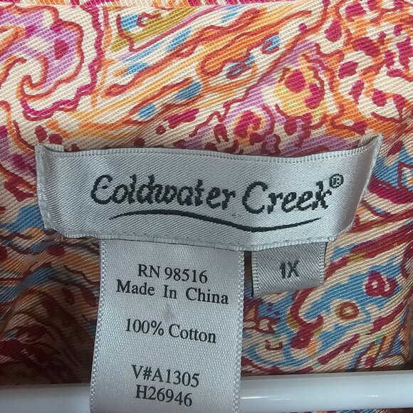 Coldwater Creek Jacket Orange Pink Paisley Boho Casual Cotton 1X - Picture 6 of 8